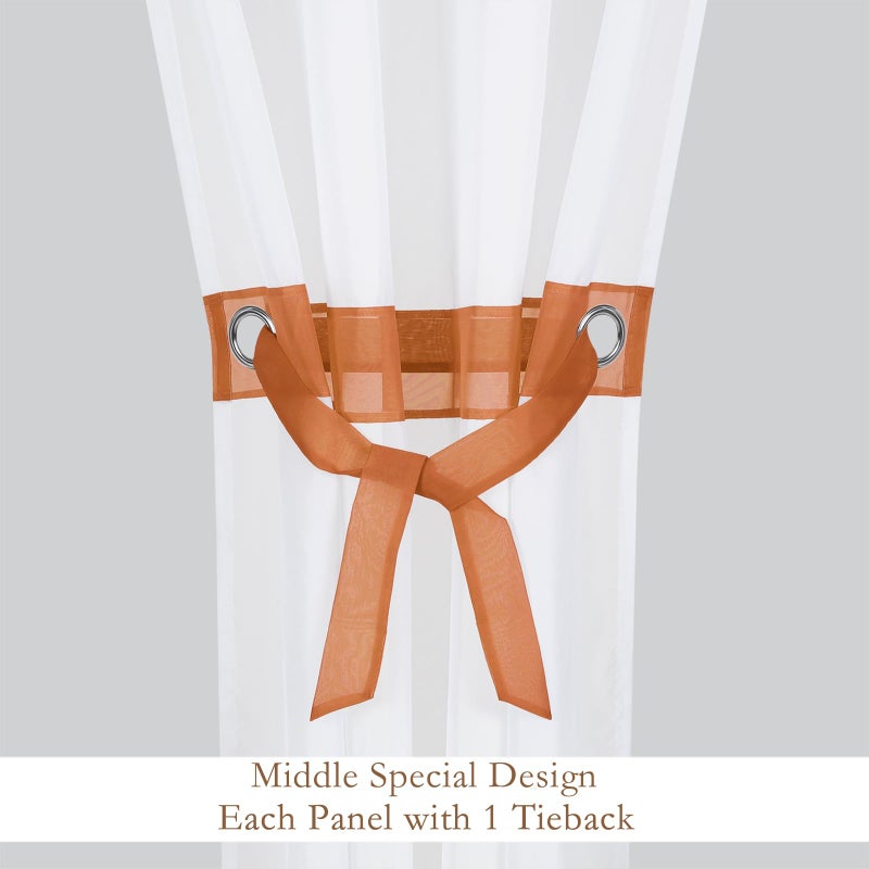 L.Z.E Burnt Orange and White Sheer Curtains 84 Inch Length 2 Panels Set for Living Room Bedroom, See-Through Window Sheers with Design Grommet Top Curtains & Drapes (56" W x 84" L) - Image 4
