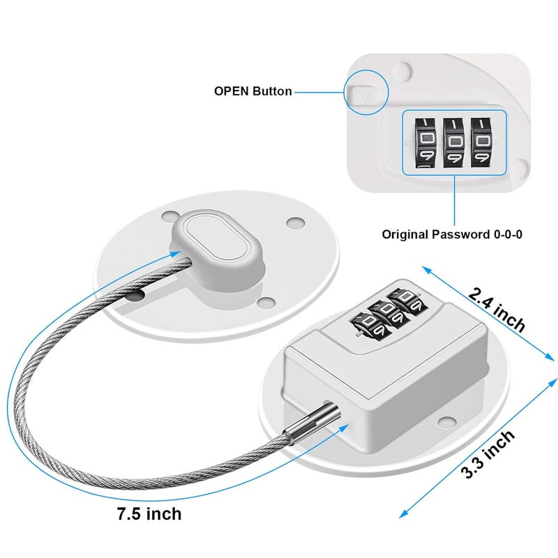 Rofio Refrigerator Lock - Heavy Duty Combination Fridge Lock, Child Proof Cabinet Locks,No Keys Needed(White- 3 Pack) - Image 2