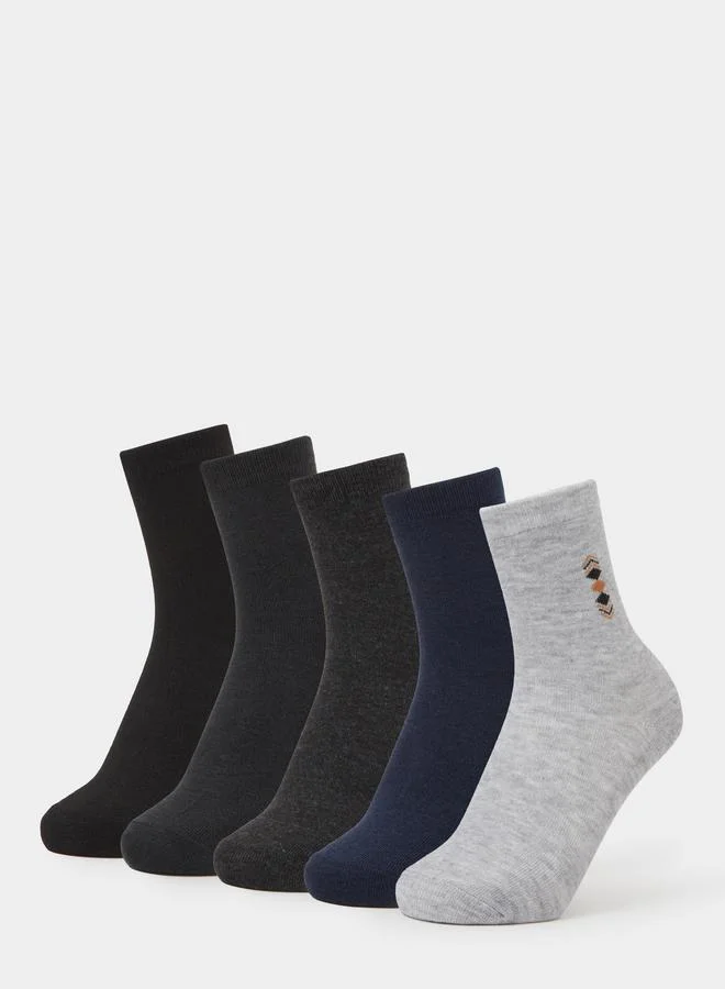 Pack of 5 - Multi-Color Minimal Diamond Detail Crew Socks