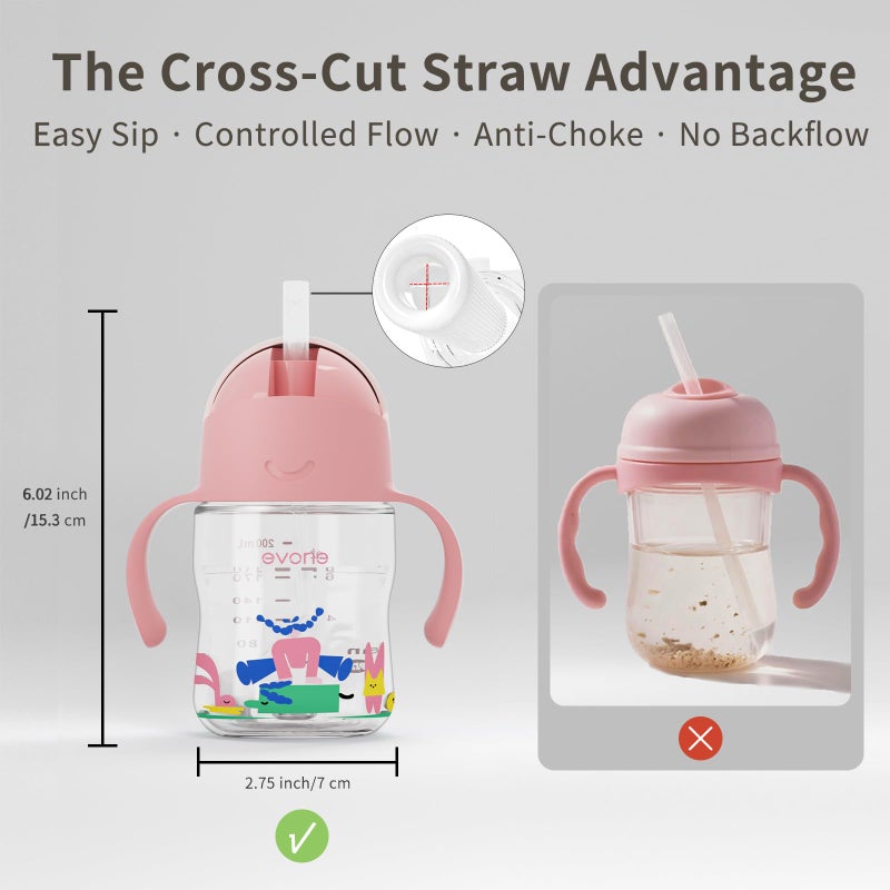 Evorie Tritan Weighted Straw Sippy Cup with Handles for Baby and Toddlers, Spill Proof Baby Water Bottle with Straw for 6 Months and up, 7 Oz, Infant Training Water Bottle (Pink Fairy Tale) - Image 5