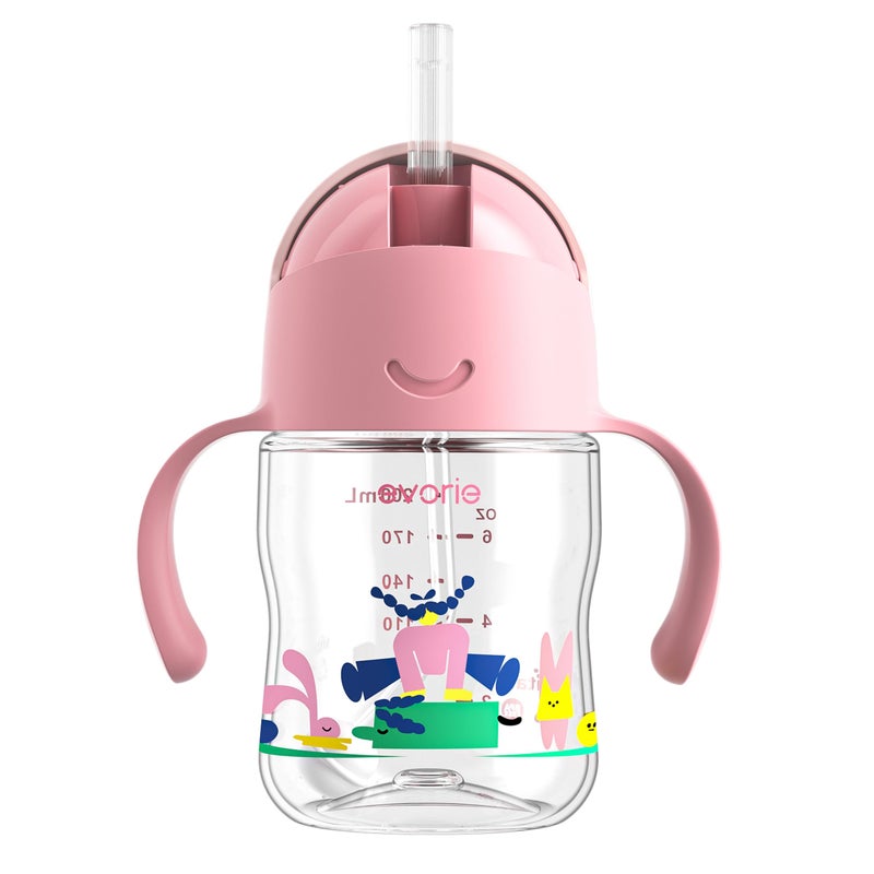 Evorie Tritan Weighted Straw Sippy Cup with Handles for Baby and Toddlers, Spill Proof Baby Water Bottle with Straw for 6 Months and up, 7 Oz, Infant Training Water Bottle (Pink Fairy Tale) - Image 1