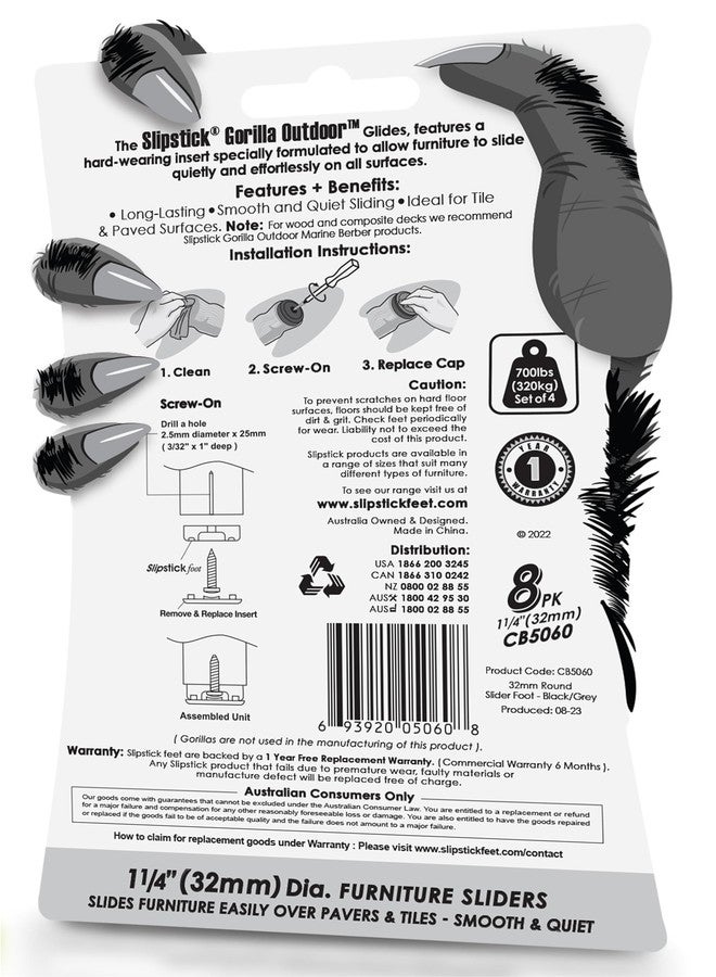 Slipstick مجموعة من 8 قطع من منزلقات الأثاث/واقيات أرضيات الكراسي من Slipstick Gorilla Outdoor مقاس 1-1/4 بوصة، مصنوعة من النايلون، تُثبّت بالبراغي، لتسهيل انزلاق الأثاث على الأرضيات الداخلية والخارجية. - Image 5