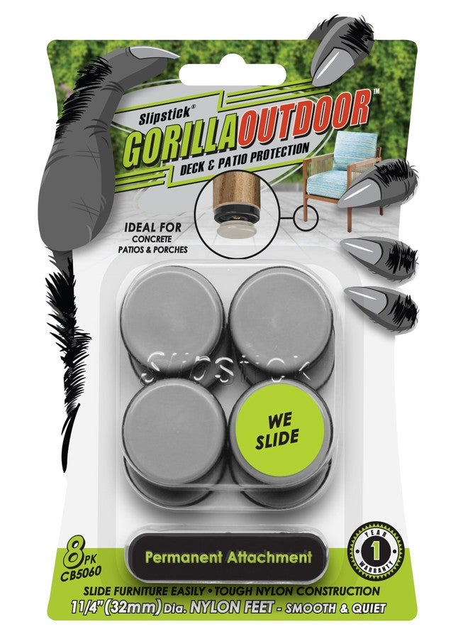 Slipstick مجموعة من 8 قطع من منزلقات الأثاث/واقيات أرضيات الكراسي من Slipstick Gorilla Outdoor مقاس 1-1/4 بوصة، مصنوعة من النايلون، تُثبّت بالبراغي، لتسهيل انزلاق الأثاث على الأرضيات الداخلية والخارجية. - Image 1