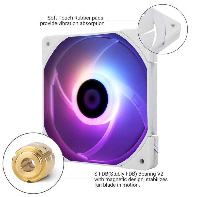 Thermalright C12015W-S CPU Fan Computer case Fan Quiet 4pin PWM ARGB PC Fan, 15mm Slimline Cooler Fan, 120mm CPU Cooling Fan(White) - Image 4