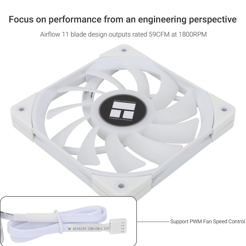 Thermalright C12015W-S CPU Fan Computer case Fan Quiet 4pin PWM ARGB PC Fan, 15mm Slimline Cooler Fan, 120mm CPU Cooling Fan(White) - Image 3