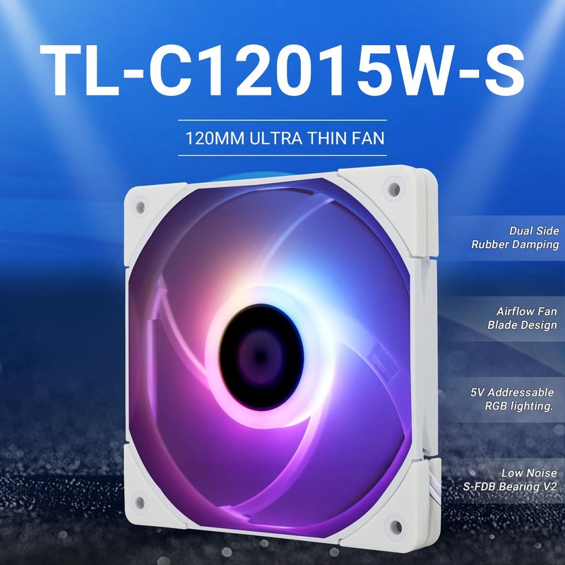 Thermalright C12015W-S CPU Fan Computer case Fan Quiet 4pin PWM ARGB PC Fan, 15mm Slimline Cooler Fan, 120mm CPU Cooling Fan(White) - Image 2
