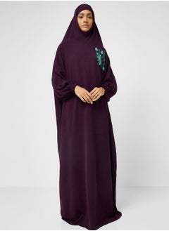 Embroidered Shirred Sleeve Prayer Dress
