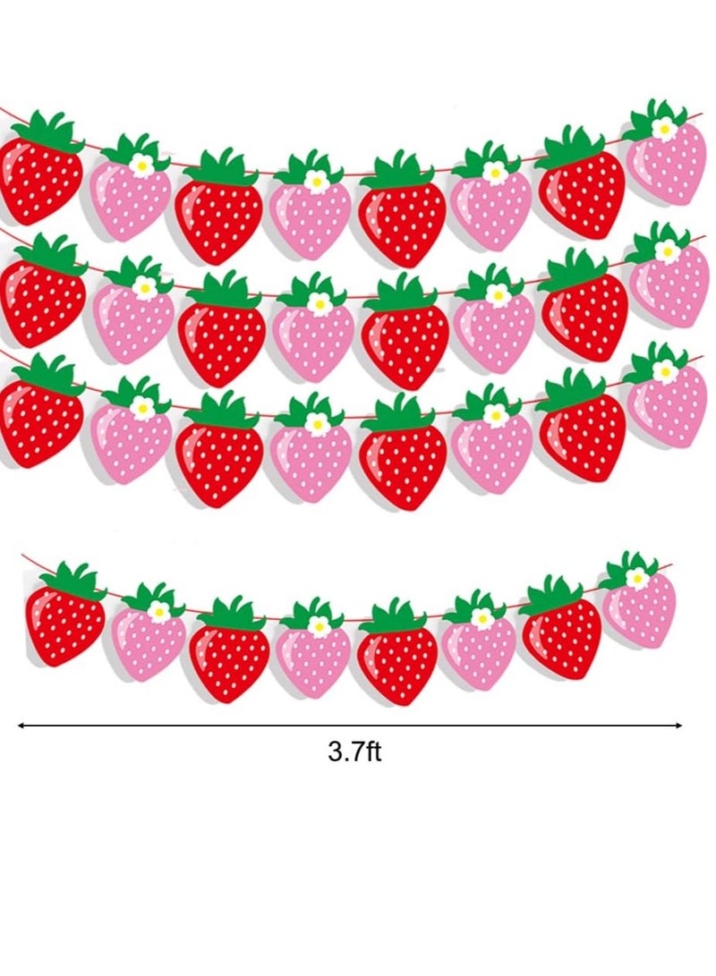 32 Pcs Berry First Birthday Decor Decorations Strawberry Hanging Banner Berry Garland for Strawberry Themed Party Favors Supplies Strawberry Fruit Themed Baby Shower Supplies (Red, Pink) - Image 2