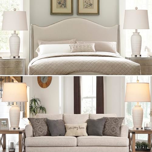 CINSARY 24.3" Farmhouse Jar Table Lamps Set of 2, 3 Way Touch Control Rustic Bedside Lamps with USB A+C Ports & AC Outlet, Pot Nightstand Lamps for Bedroom Living Room (LED Bulbs Included) - Image 5