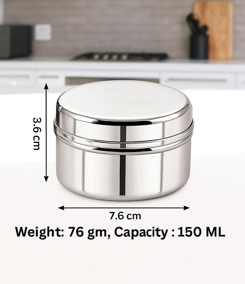GS KITCHENWARE Stainless Steel Airtight Mini Containers, Set of 3, 50ml/100ml/150ml, Storage Dabbas for Spices, Silver - Image 5