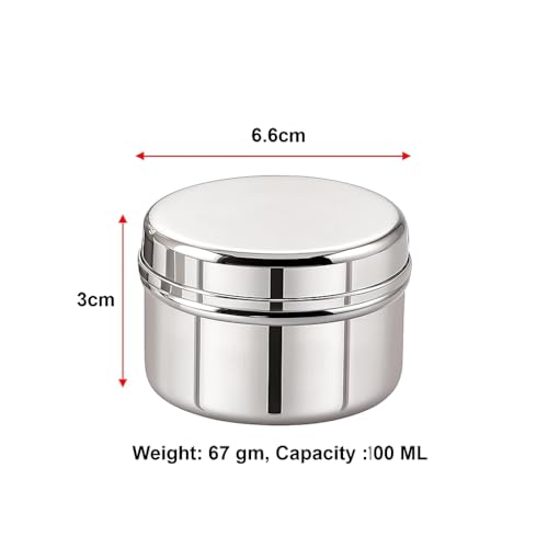 GS KITCHENWARE Stainless Steel Airtight Mini Containers, Set of 3, 50ml/100ml/150ml, Storage Dabbas for Spices, Silver - Image 4
