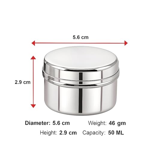 GS KITCHENWARE Stainless Steel Airtight Mini Containers, Set of 3, 50ml/100ml/150ml, Storage Dabbas for Spices, Silver - Image 3