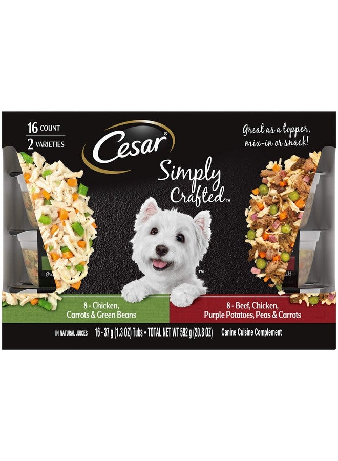 سيزار طعام الكلاب الرطب للبالغين من سيزار سيمبلي كرافتيد، عبوة متنوعة من الدجاج والجزر والفاصوليا الخضراء ولحم البقر والدجاج والبطاطس الأرجوانية والبازلاء والجزر، 1.3 أونصة، عبوة من 16 قطعة - Image 1