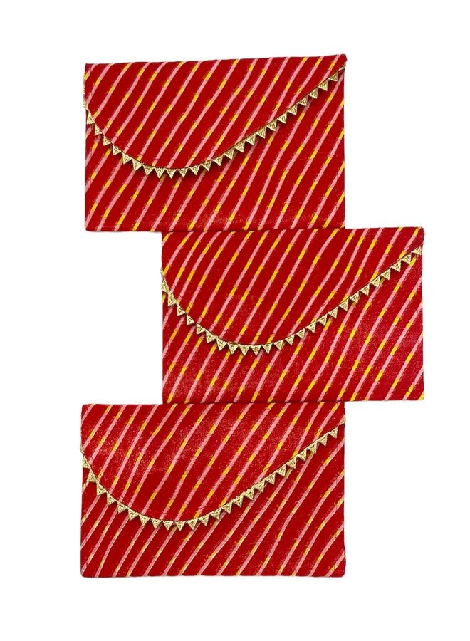 Orange Paper Leheria Design Shagun Envelops/Wedding Envelops/Gift Envelop/Cash Envelop/Money Shagun Cash Envelopes for Weddings, Birthdays, Rakhi, Gifting - Pack Of 3 (Red) - Image 1