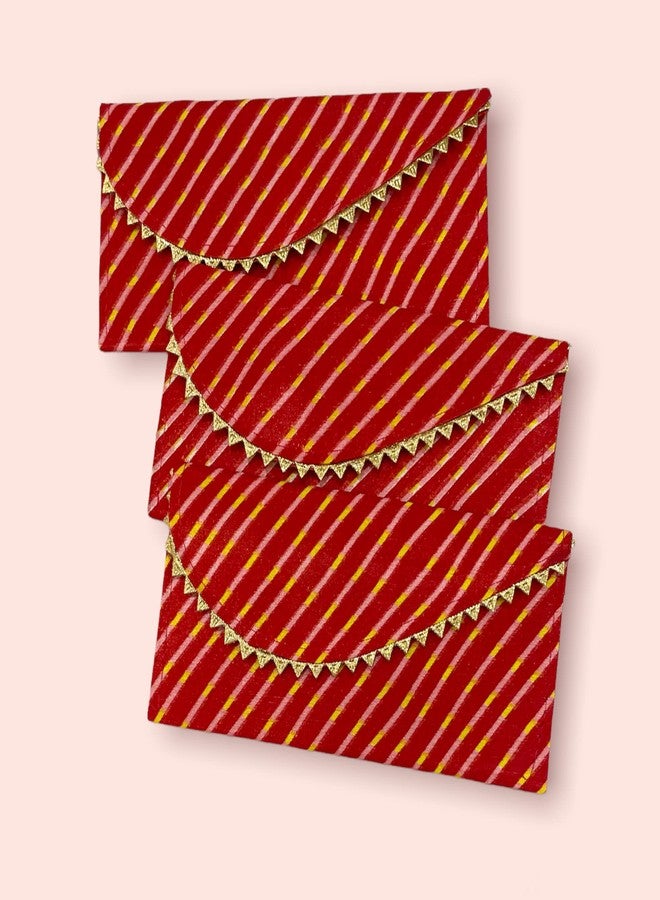 Orange Paper Leheria Design Shagun Envelops/Wedding Envelops/Gift Envelop/Cash Envelop/Money Shagun Cash Envelopes for Weddings, Birthdays, Rakhi, Gifting - Pack Of 3 (Red) - Image 2