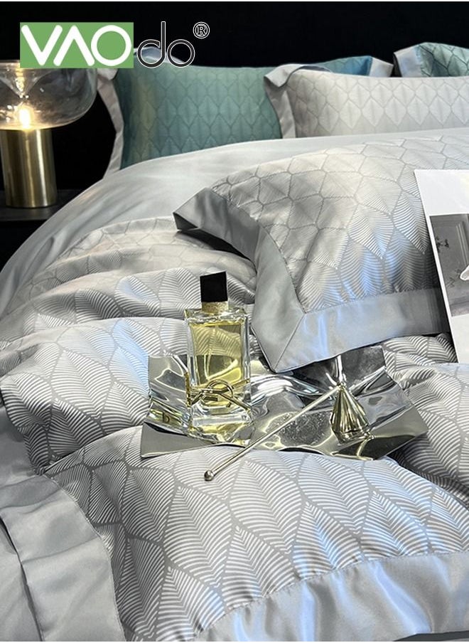 VAOdo - 4PCS Silky Satin Sheet Set Satin Bed Set with 2 Pillowcase Soft and Breathable Exquisite Printing Comforter Set Universal Four Seasons Satin Bedding Set 200*230CM - Image 1