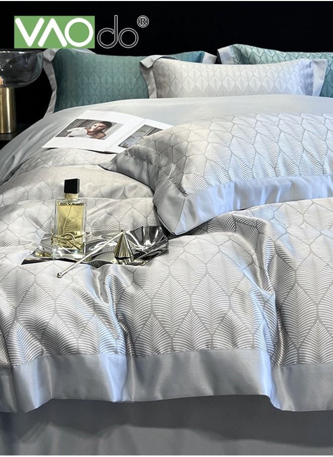 VAOdo - 4PCS Silky Satin Sheet Set Satin Bed Set with 2 Pillowcase Soft and Breathable Exquisite Printing Comforter Set Universal Four Seasons Satin Bedding Set 200*230CM - Image 1