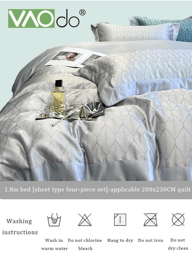 VAOdo - 4PCS Silky Satin Sheet Set Satin Bed Set with 2 Pillowcase Soft and Breathable Exquisite Printing Comforter Set Universal Four Seasons Satin Bedding Set 200*230CM - Image 1