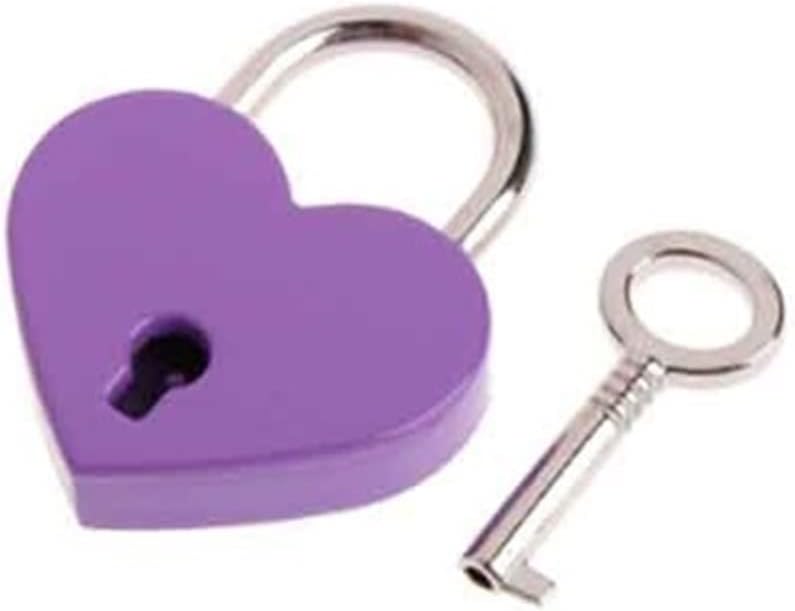 Vintage Heart Shaped Antique Padlock With Key For Bags Purple 1 Piece - Image 1