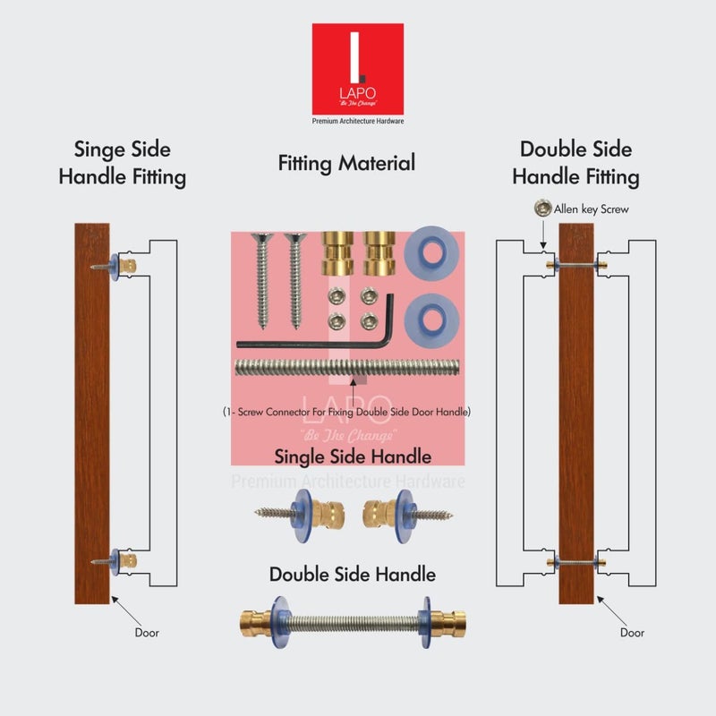 LAPO مقبض باب LAPO بقطر 8 بوصات للباب الرئيسي مقبض خشبي زجاجي مقبض سحب لجميع أبواب المنزل والمكتب والفنادق عبوة من مجموعة واحدة بتشطيب عتيق ضمان 3 سنوات 5086 - Image 3