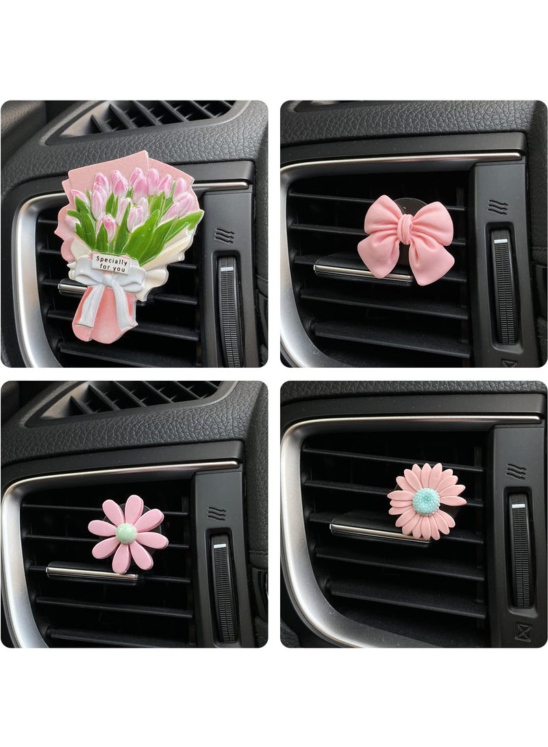 SYOSI 4 Pcs Car Vent Air Freshener Clips, Car Air Freshener Clips Flower Car Vent Clips Car Decoration Car Aromatherapy Diffuser Car Accessories Interior for Women & Girls (Pink) - Image 3