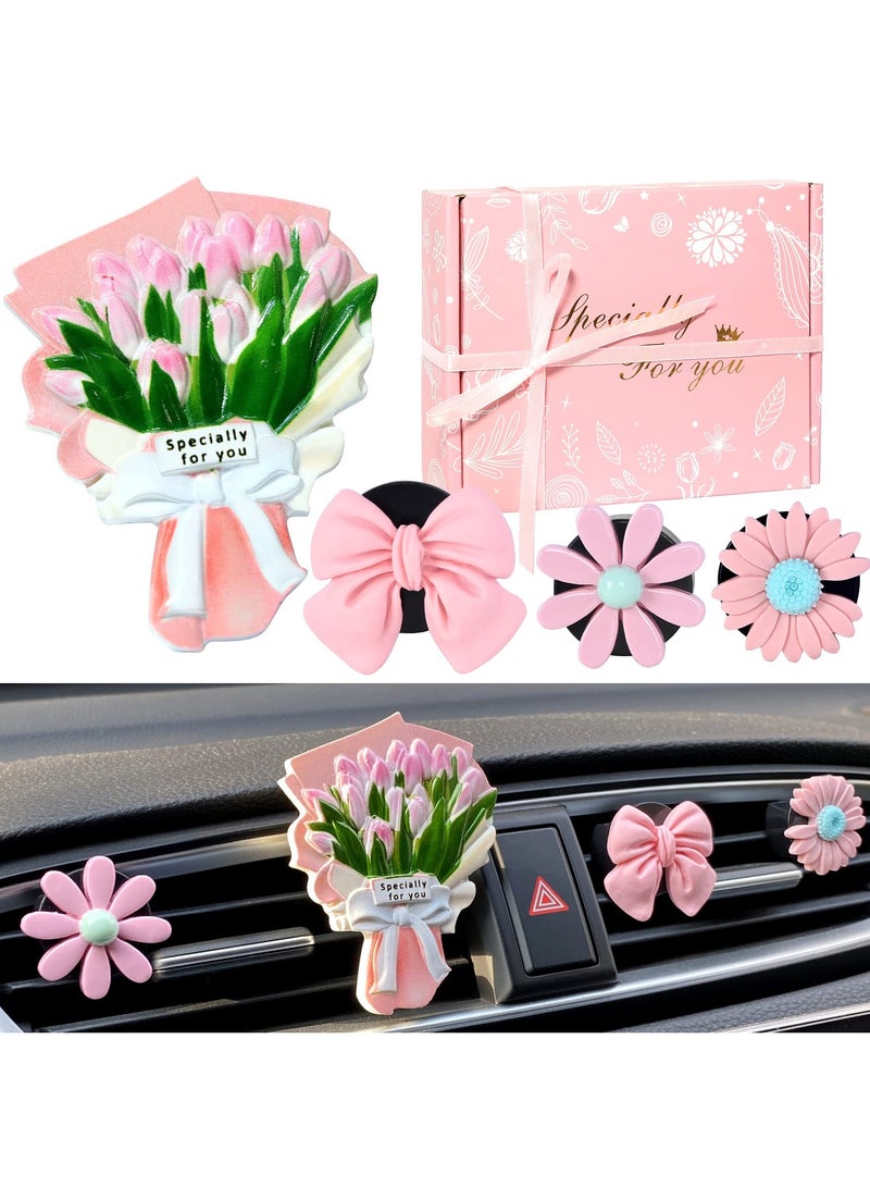SYOSI 4 Pcs Car Vent Air Freshener Clips, Car Air Freshener Clips Flower Car Vent Clips Car Decoration Car Aromatherapy Diffuser Car Accessories Interior for Women & Girls (Pink) - Image 1