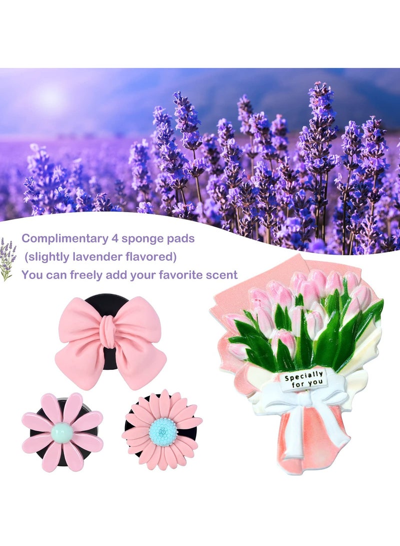 SYOSI 4 Pcs Car Vent Air Freshener Clips, Car Air Freshener Clips Flower Car Vent Clips Car Decoration Car Aromatherapy Diffuser Car Accessories Interior for Women & Girls (Pink) - Image 4