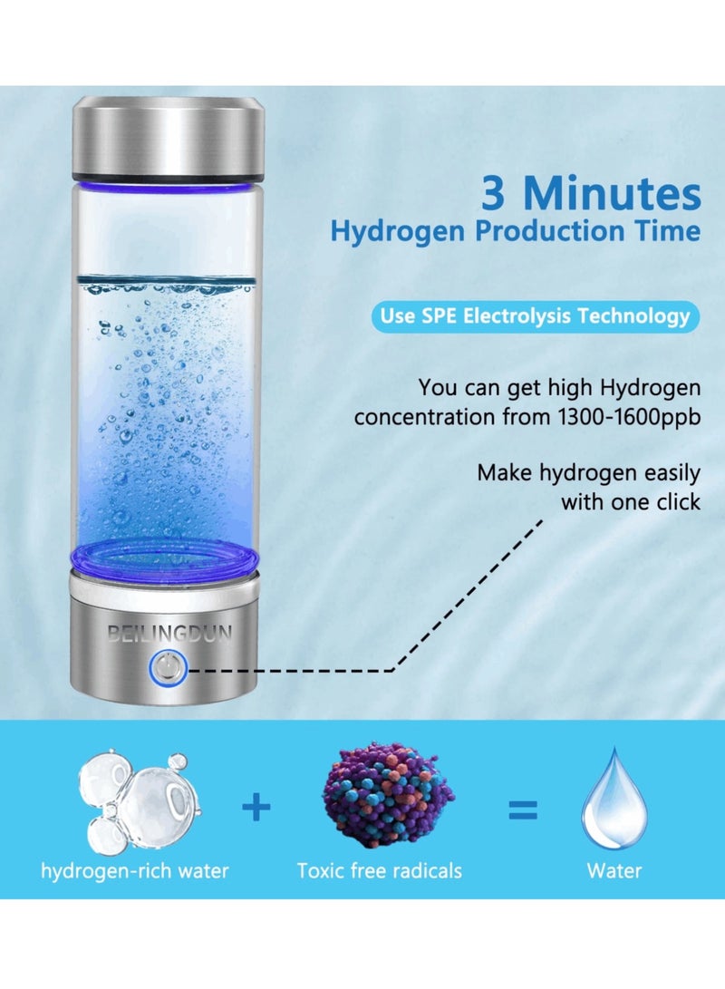 BEILINGDUN Hydrogen Water Bottle with PEM SPE Technology - Rechargeable Portable Hydrogen Water Generator for Home/Office/Travel (Silver) - Image 5