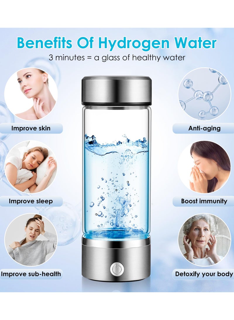 BEILINGDUN Hydrogen Water Bottle with PEM SPE Technology - Rechargeable Hydrogen Water Generator, Portable Hydrogen Water Ionizer Machine for Home/Office/Travel (Silver) - Image 3