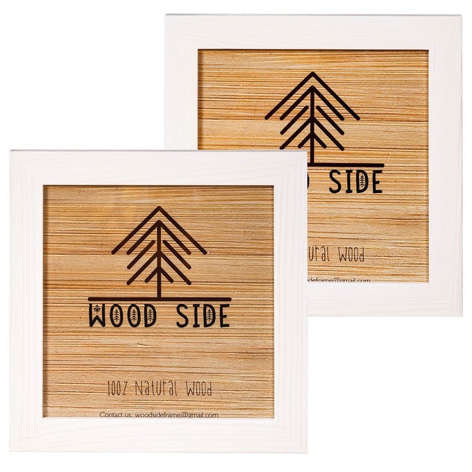 RUSTIC WOODEN SQUARE PICTURE FRAMES 8X8 SET OF 2100 NATURAL SOLID ECO WOOD WITH REAL GLASS FOR WALL MOUNTING AND TABLETOP PHOTO FRAME WHITE