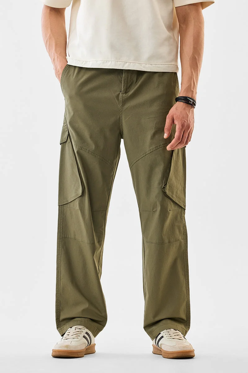 سنيتش Olive Solid Loose Fit Streetwear Cargo