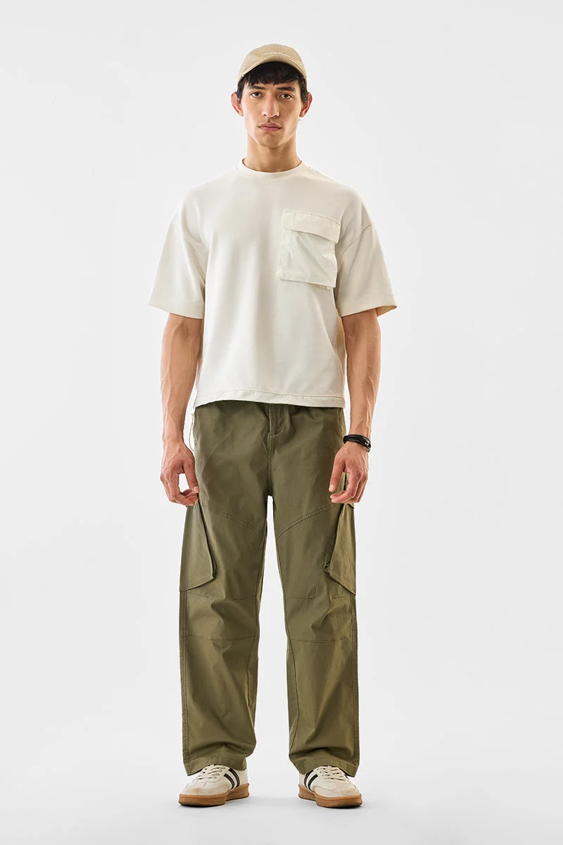 سنيتش Olive Solid Loose Fit Streetwear Cargo