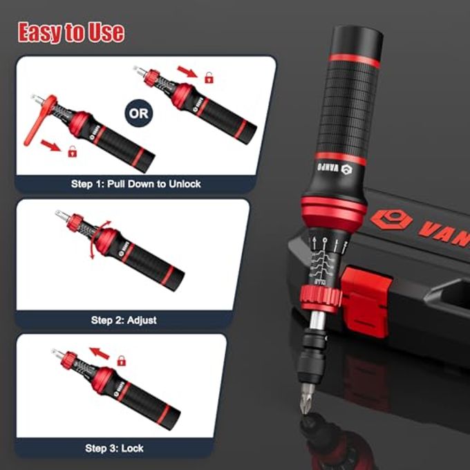 VANPO Torque Screwdriver, 10-70 In.Lb, 24 Piece Inch Pound Torque Screwdriver Set With S2 Bits & T-Bar Handle, 1/4 Drive Torque Wrench Screwdriver Set For Electronics,Bike Repair And Mounting - Image 3