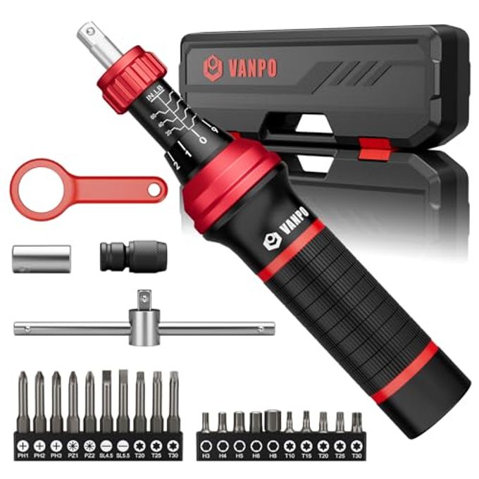 VANPO Torque Screwdriver, 10-70 In.Lb, 24 Piece Inch Pound Torque Screwdriver Set With S2 Bits & T-Bar Handle, 1/4 Drive Torque Wrench Screwdriver Set For Electronics,Bike Repair And Mounting - Image 1