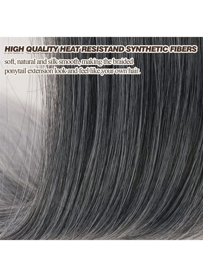 BARSDAR إكستنشن ذيل حصان مضفر بطول 26 إنش مع رباط شعر - أسود مائل إلى الرمادي الفضي - تدرج - Image 3