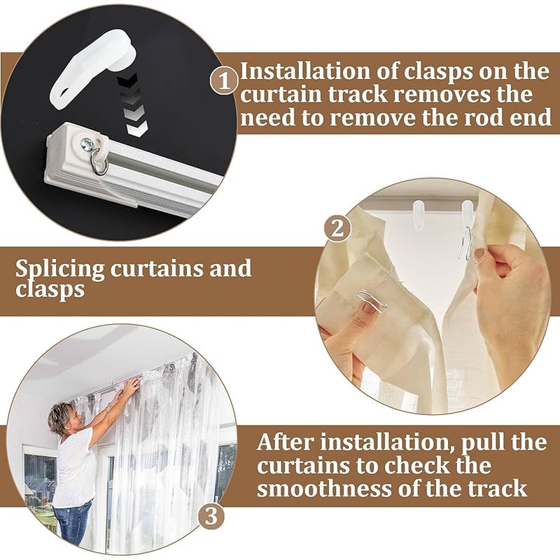 Aifeier ET 50 Pcs White Plastic Traverse Rod Slide Curtain Track Slide Hooks Replacement Carrier for Windows and Shower Curtains - Image 5