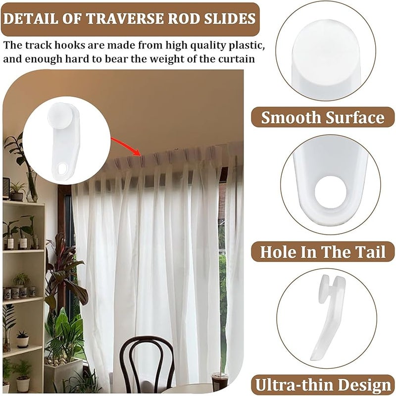 Aifeier ET 50 Pcs White Plastic Traverse Rod Slide Curtain Track Slide Hooks Replacement Carrier for Windows and Shower Curtains - Image 4