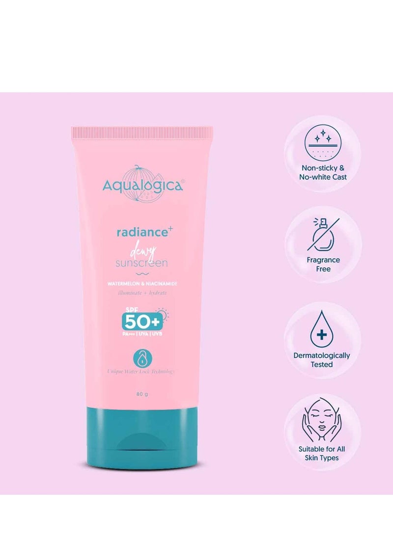 Aqualogica - Aqualogica Dewy Sunscreen with Watermelon Niacinamide with SPF 50 80g - Image 1