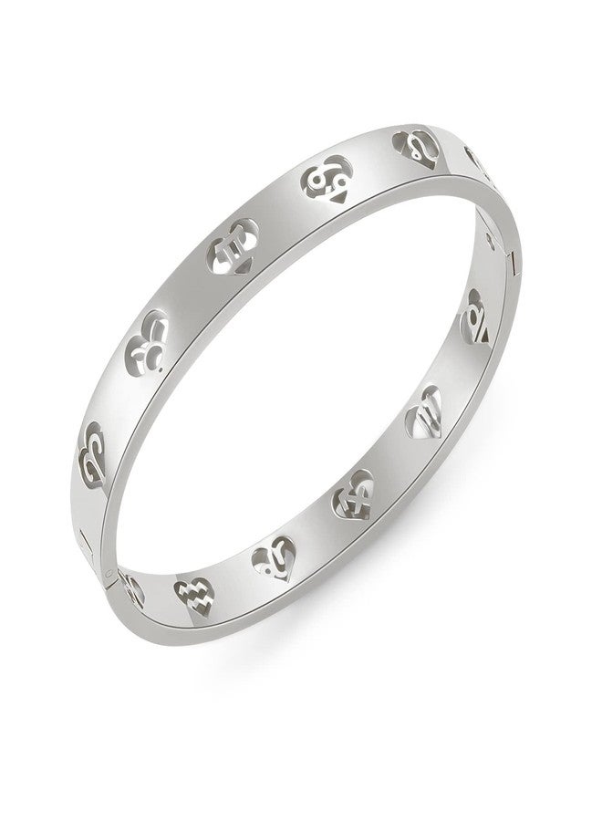 JINHUI 12 Constellations Bangle Bracelet for Women, Dainty Silver Bangle Jewelry Gift for Her, Stainless Steel Zodiac Sign Bracelet 6.5" (silver) - Image 1