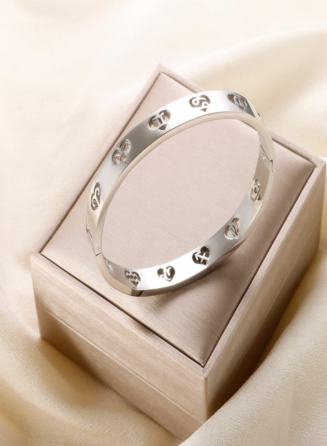 JINHUI 12 Constellations Bangle Bracelet for Women, Dainty Silver Bangle Jewelry Gift for Her, Stainless Steel Zodiac Sign Bracelet 6.5" (silver) - Image 5