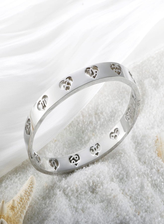 JINHUI 12 Constellations Bangle Bracelet for Women, Dainty Silver Bangle Jewelry Gift for Her, Stainless Steel Zodiac Sign Bracelet 6.5" (silver) - Image 4