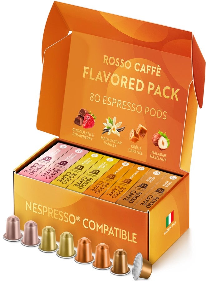 ROSSO CAFFÈ Espresso Coffee Pods for Nespresso Original Machines - 80 Capsules Flavored Pack, 4 Rich and Balanced Flavors (Chocolate, Vanilla, Crème Caramel, Hazelnut) - Made in Italy - Image 1