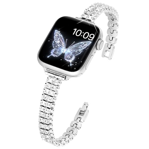 Mazuboho Slim Bling Band Compatible with Apple Watch Bands for Women 38mm 40mm 41mm 42mm 44mm 45mm 46mm 49mm Diamond Metal Apple Watch Band for iWatch Series 11 10 9 8 7 SE 6 5 4 3 2 1 Ultra 3 Ultra2 Ultra - Image 1
