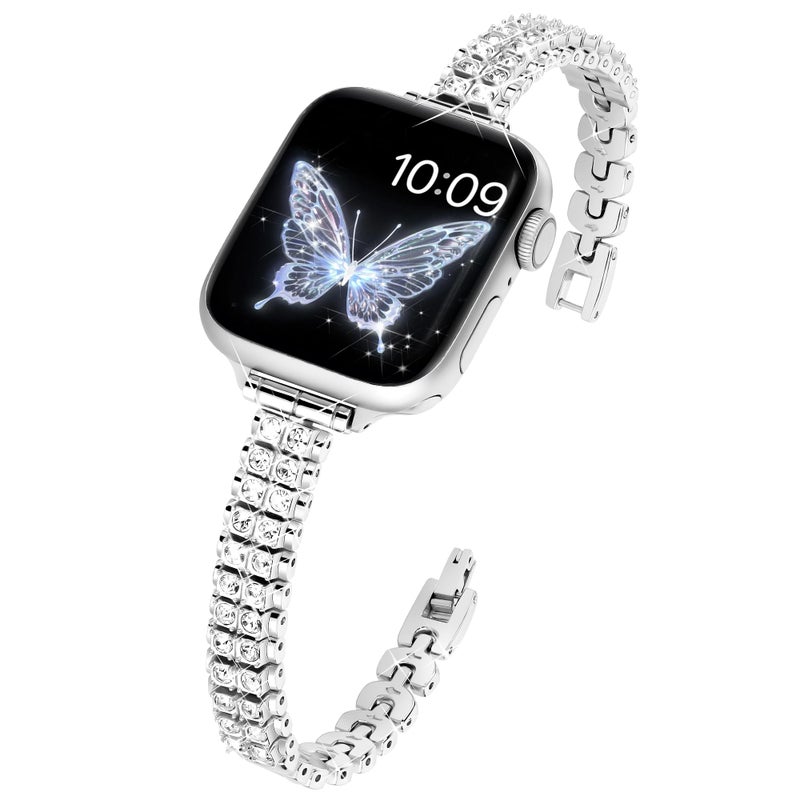 Mazuboho Slim Bling Band Compatible with Apple Watch Bands for Women 38mm 40mm 41mm 42mm 44mm 45mm 46mm 49mm Diamond Metal Apple Watch Band for iWatch Series 11 10 9 8 7 SE 6 5 4 3 2 1 Ultra 3 Ultra2 Ultra - Image 2