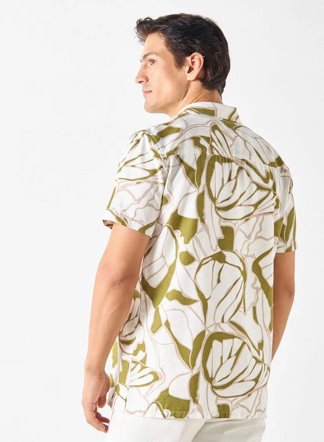 Iconic Iconic Relaxed Fit All-Over Print Shirt with Spread Collar and Short Sleeves