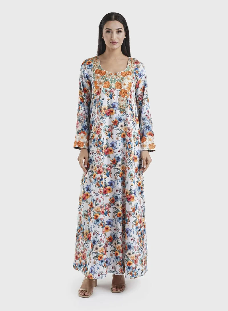 KASHKHA Multicolour Cotton Floral Print Mukhawar Jalabiya (VG2887)