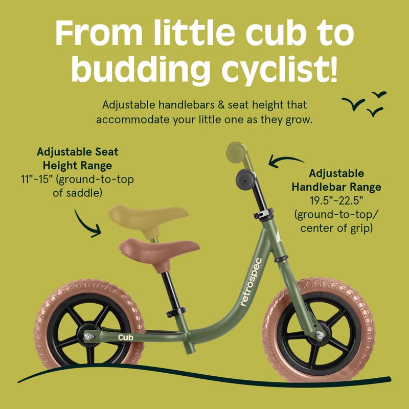 Retrospec Cub 2 Toddler 12" Balance Bike, 18 Months - 3 Years Old, No Pedal Beginner Kids Bicycle for Girls & Boys, Flat-Free Tires, Adjustable Seat, & Durable Frame - Image 2