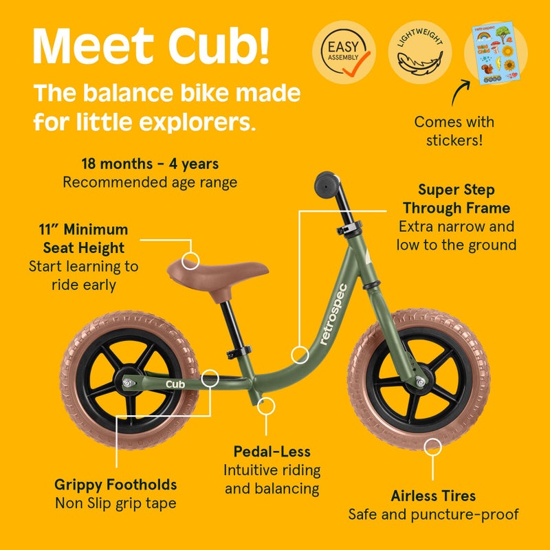 Retrospec Cub 2 Toddler 12" Balance Bike, 18 Months - 3 Years Old, No Pedal Beginner Kids Bicycle for Girls & Boys, Flat-Free Tires, Adjustable Seat, & Durable Frame - Image 3