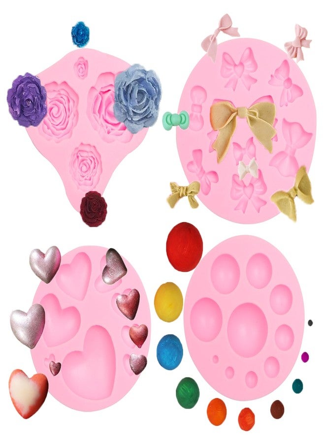 Caregene Valentines Flower Heart Silicone Molds Mini Bows Rose Fondant Chocolate Molds For Cake Decorating Cupcake Topper Polymer Clay Gum Paste - Image 1
