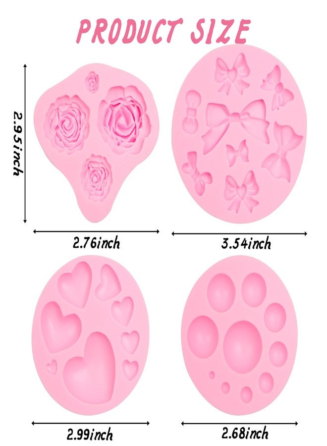 Caregene Valentines Flower Heart Silicone Molds Mini Bows Rose Fondant Chocolate Molds For Cake Decorating Cupcake Topper Polymer Clay Gum Paste - Image 2